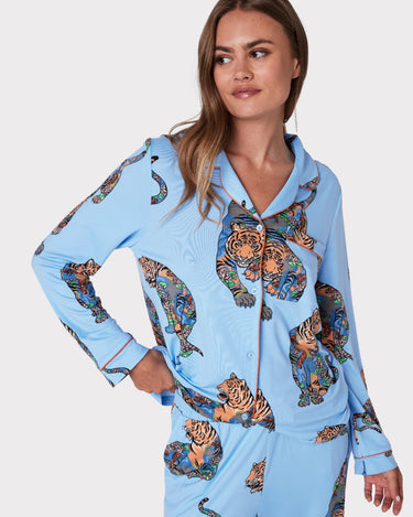 Lotus Tiger Print Long Pyjama Set - Blue